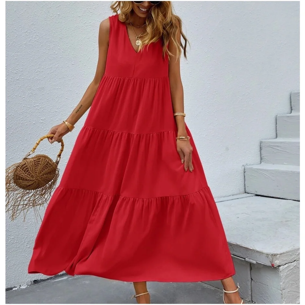 Boho Royal Blue Sleeveless Ruffle maxi Dress - Picture 7 of 14